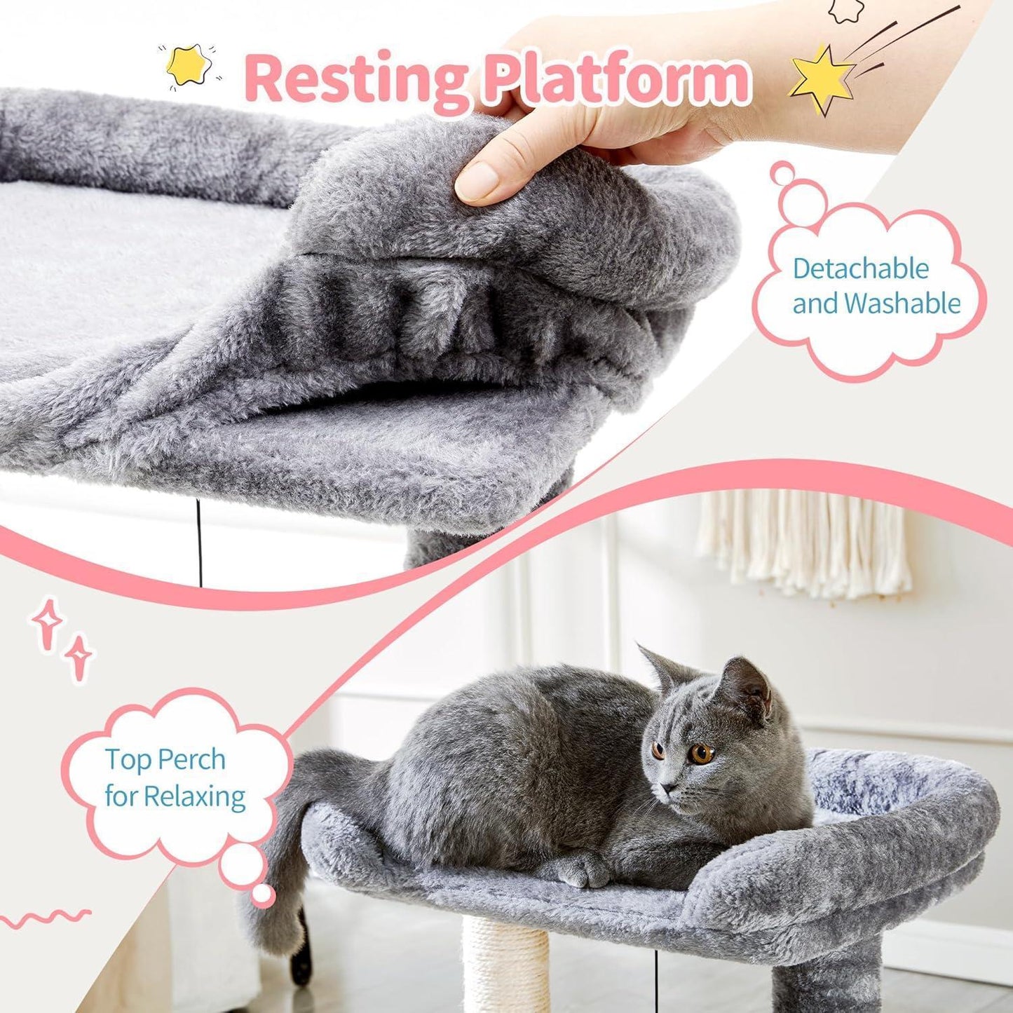 4-in-1 Cat Tree Tower | Scratcher | Bed & Play Fun
