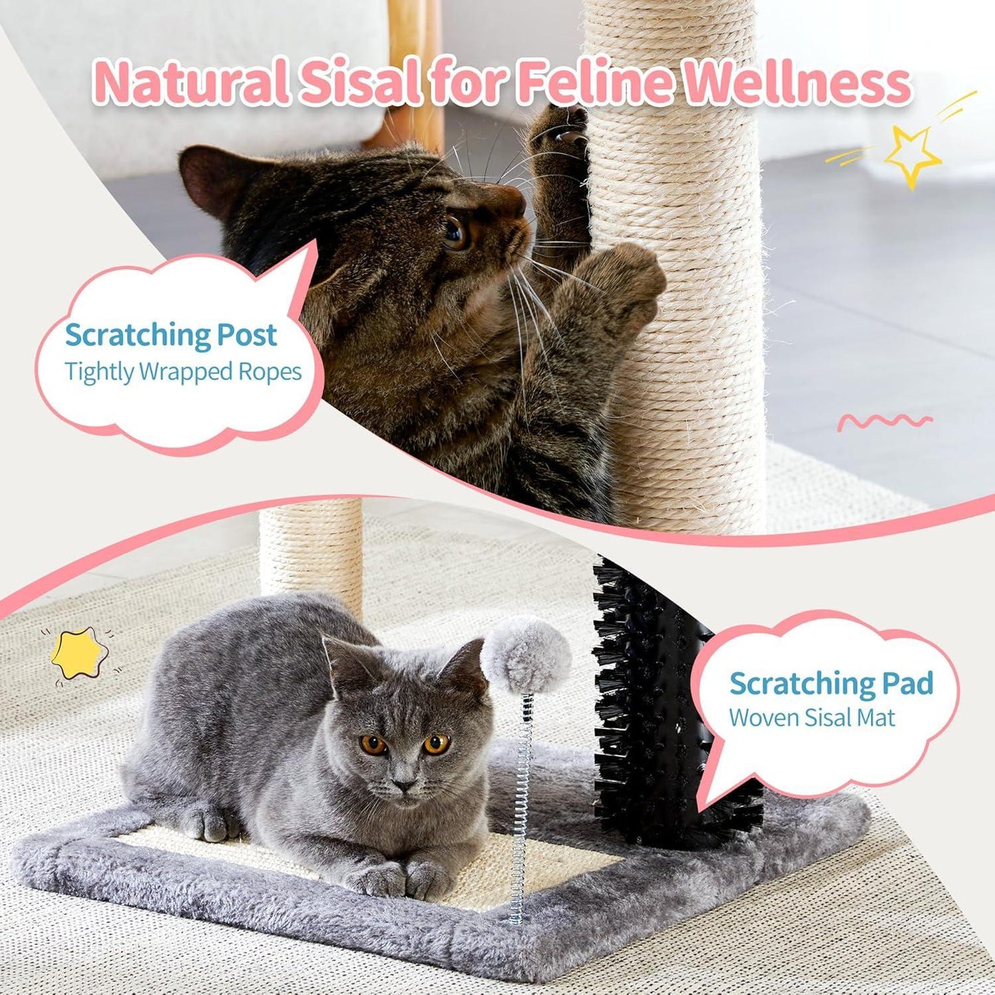4-in-1 Cat Tree Tower | Scratcher | Bed & Play Fun