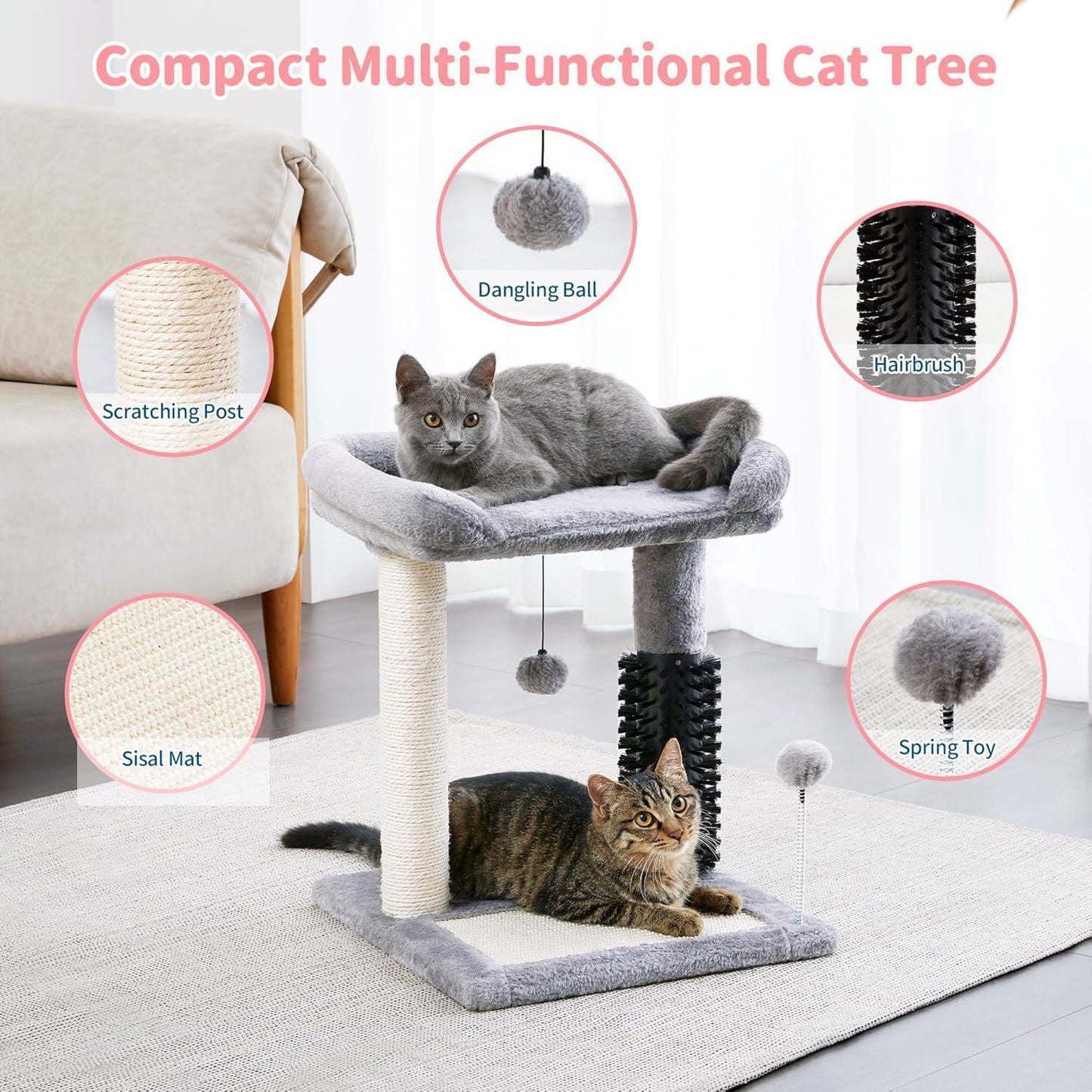 4-in-1 Cat Tree Tower | Scratcher | Bed & Play Fun